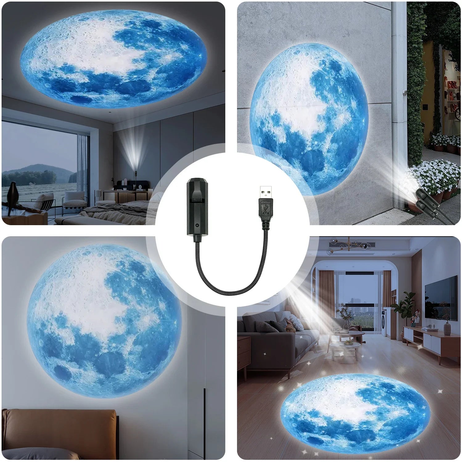 1 lámpara de proyector de luz de luna, lámpara LED, planeta azul, luz de proyección de estrella lunar recargable que puede girar la luz nocturna