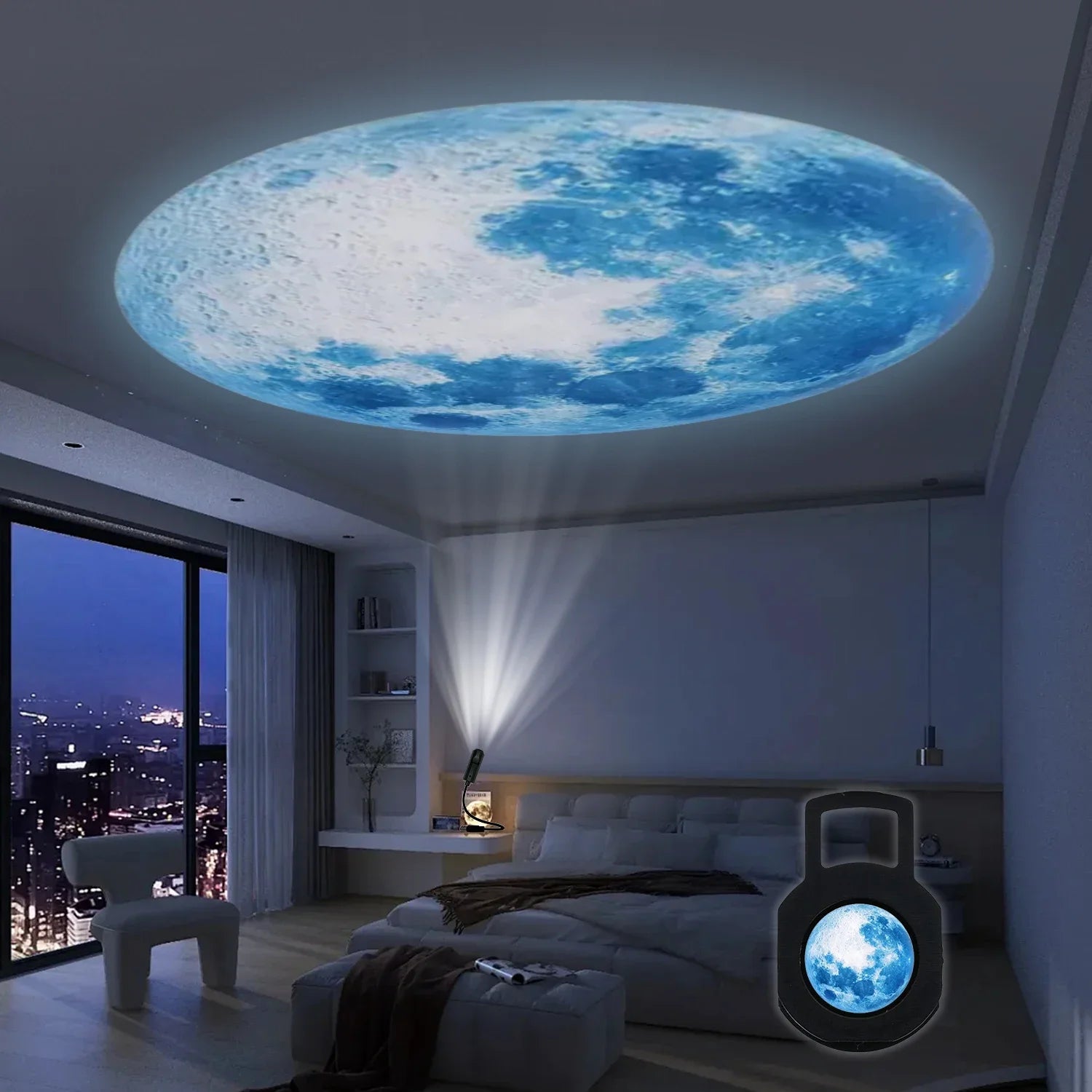 1 lámpara de proyector de luz de luna, lámpara LED, planeta azul, luz de proyección de estrella lunar recargable que puede girar la luz nocturna