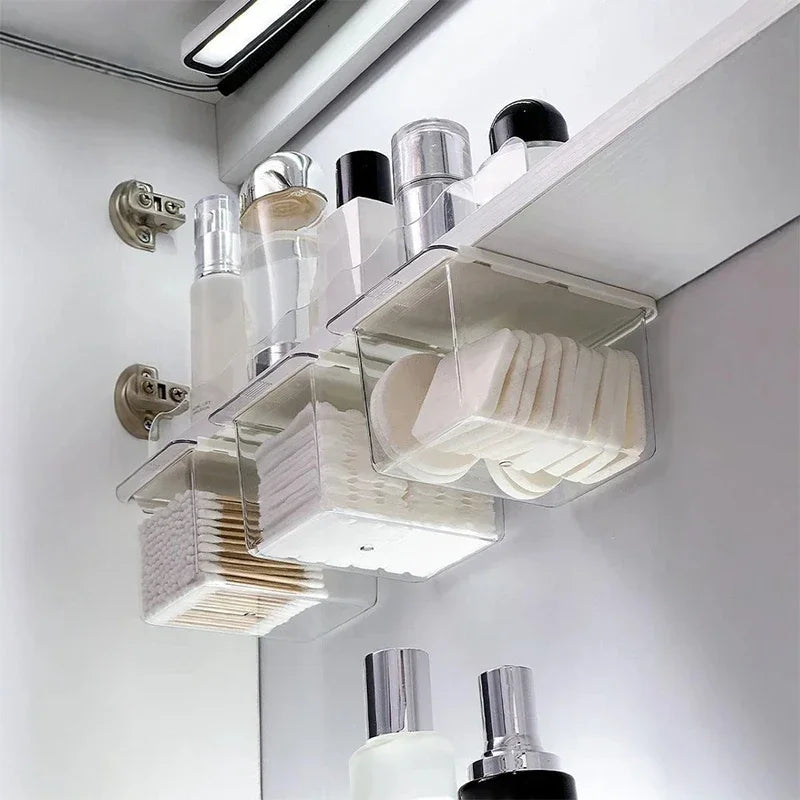 Transparent Bathroom Cotton Swab Storage Box – Pull-Out Drawer Style Organizer