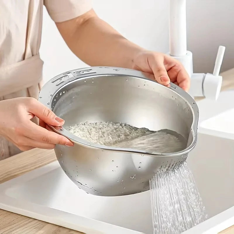 Stainless Steel Rice Washer Strainer – Multi-Purpose Rice and Vegetable Colander