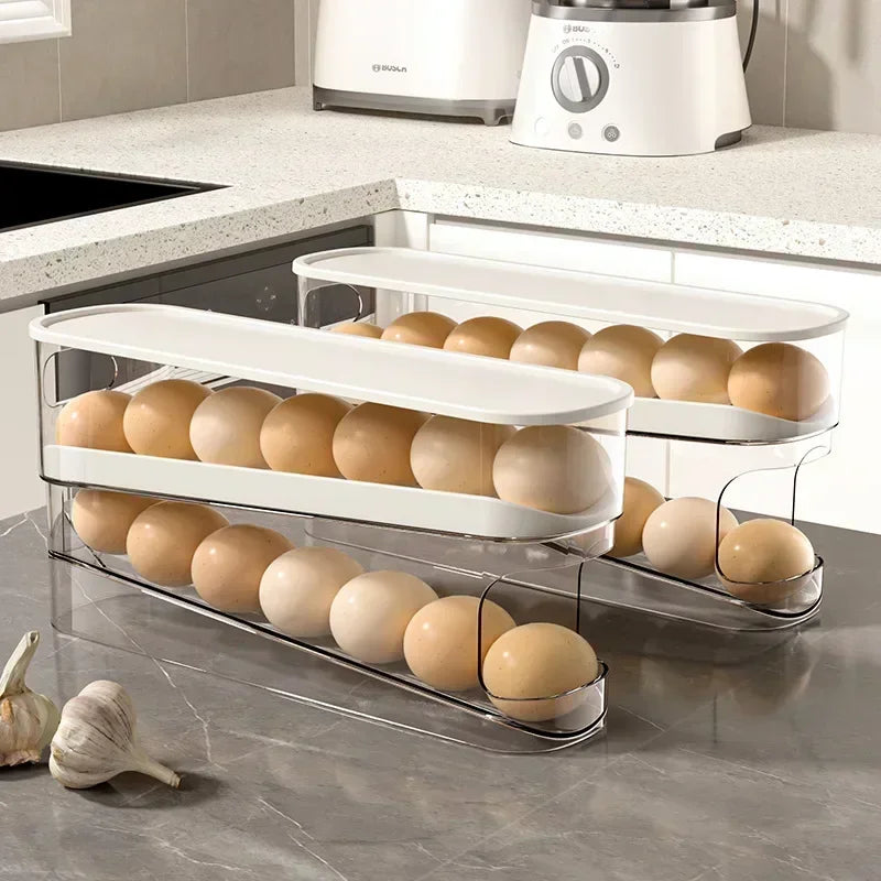 Bilayer Refrigerator Egg Holder – Automatic Rolling Egg Dispenser Rack