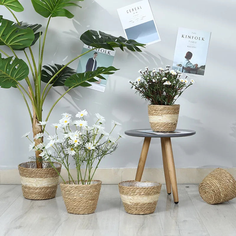 Straw Woven Plant Pot Basket – Indoor & Outdoor Decorative Planter Cover