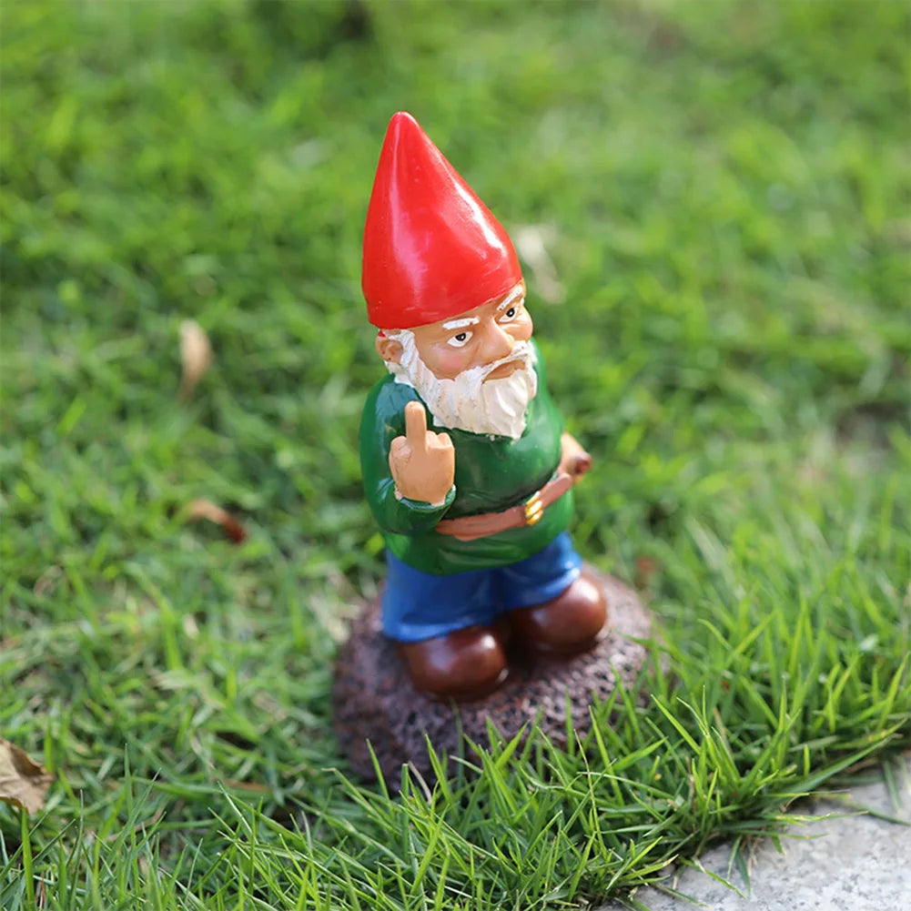 Creative Garden Statue Middle Finger White Beard Dwarf Ornament Courtyard Dwarf Suitable for Home Courtyard Garden Decoration