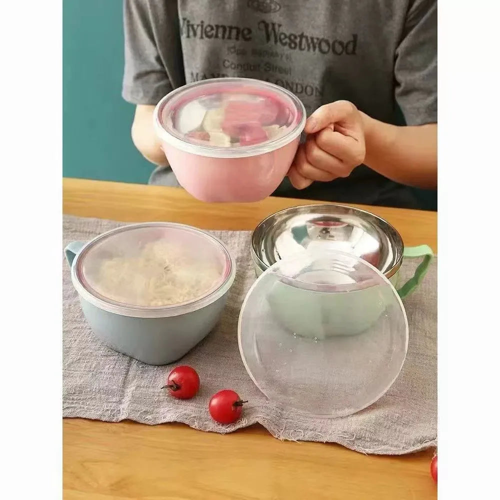 Stainless Steel Mixing Bowl with Handle – Anti-Scald Instant Noodle & Kitchen Bowl