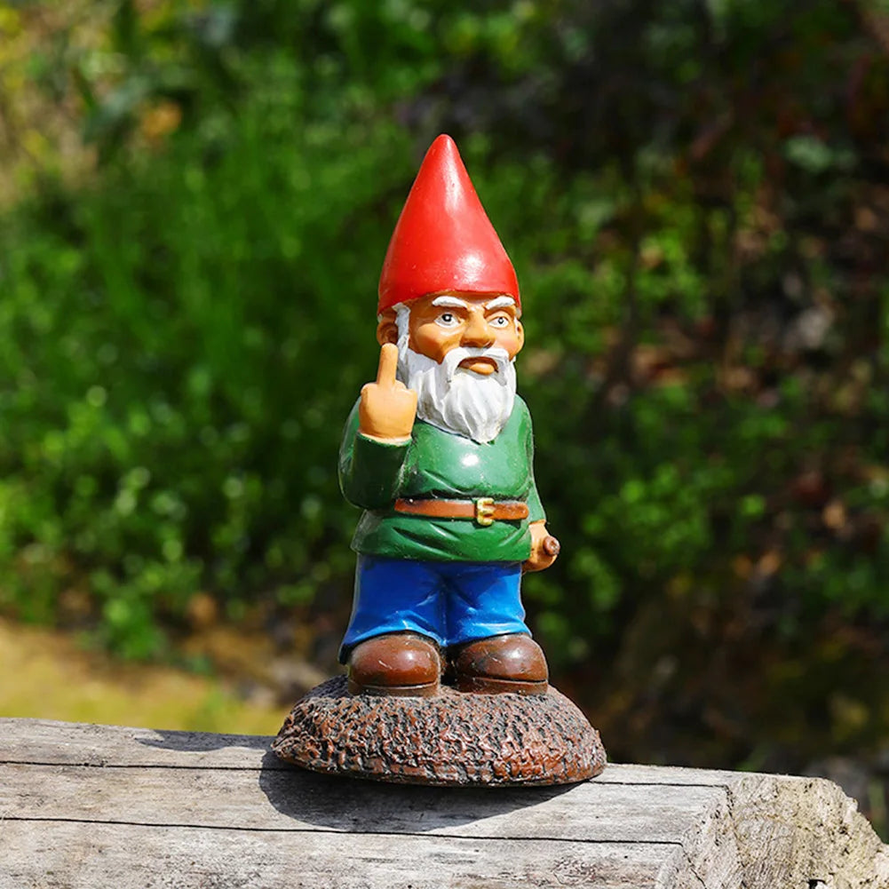 Creative Garden Statue Middle Finger White Beard Dwarf Ornament Courtyard Dwarf Suitable for Home Courtyard Garden Decoration