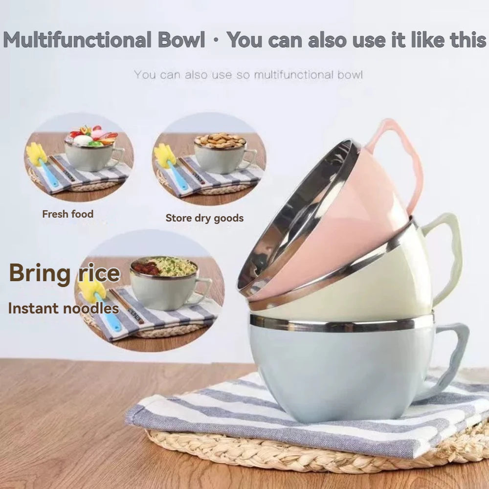 Stainless Steel Mixing Bowl with Handle – Anti-Scald Instant Noodle & Kitchen Bowl