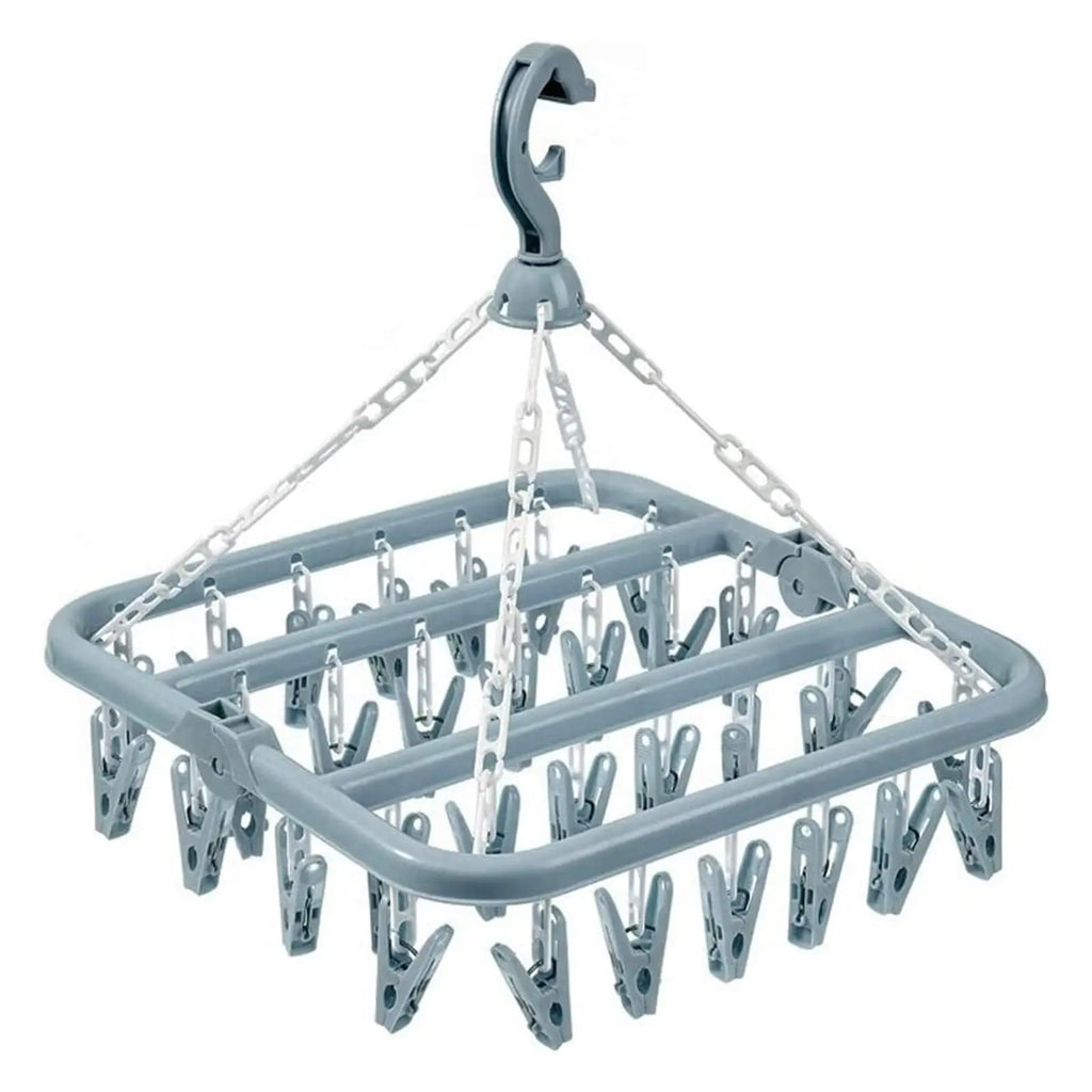 Foldable Drip Hanger with 32 Clips – Plastic Clothes Drying Rack for Underwear & Socks