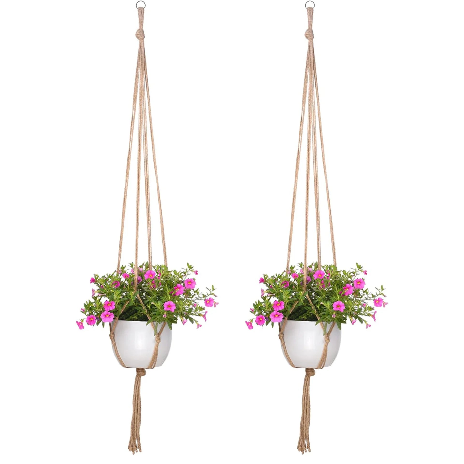 Hand-Woven Cotton Hemp Rope Hanging Planter – Indoor & Outdoor Decorative Flowerpot Holder
