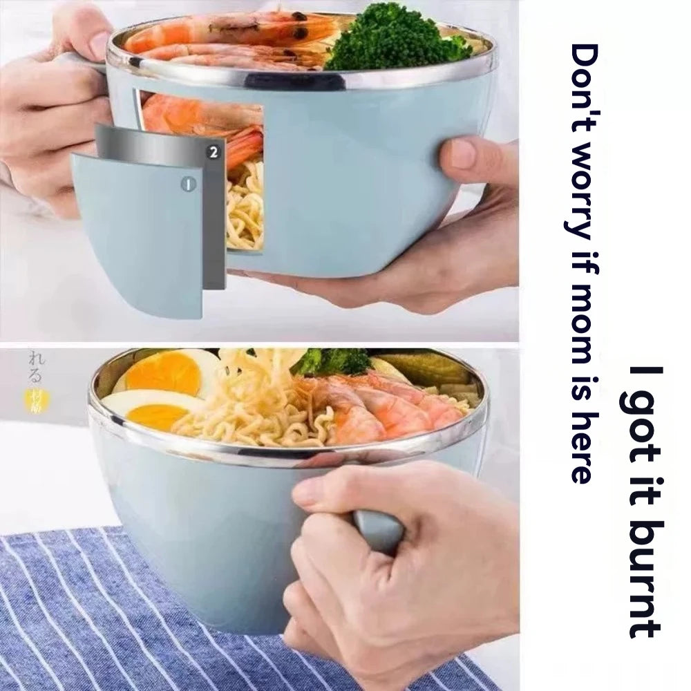 Stainless Steel Mixing Bowl with Handle – Anti-Scald Instant Noodle & Kitchen Bowl