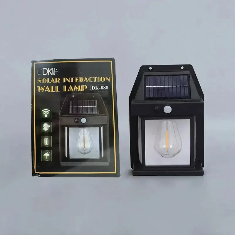 Solar Tungsten Motion Sensor Wall Lamp – Waterproof Outdoor Lantern with 3 Lighting Modes