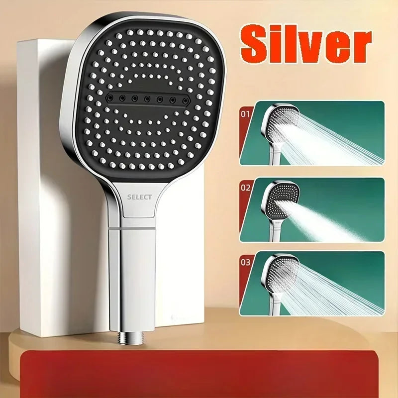 Large Panel Adjustable Shower Head – 3-Mode High Pressure Water Massage, Water-Saving