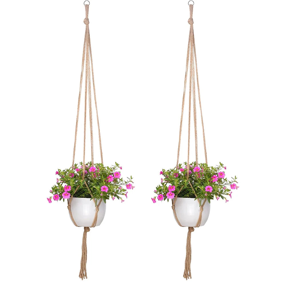 Hand-Woven Cotton Hemp Rope Hanging Planter – Indoor & Outdoor Decorative Flowerpot Holder