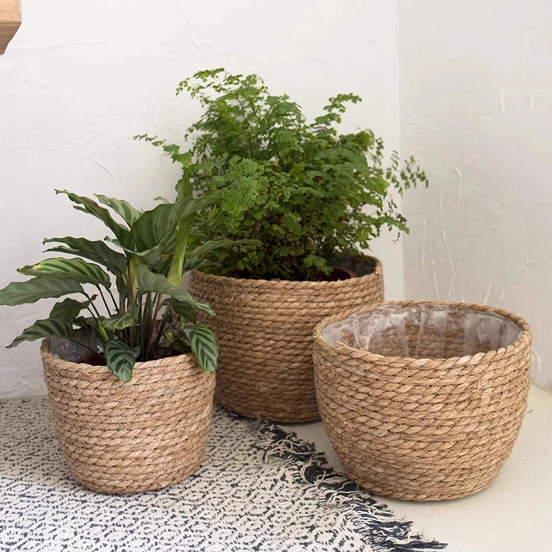 Straw Woven Plant Pot Basket – Indoor & Outdoor Decorative Planter Cover