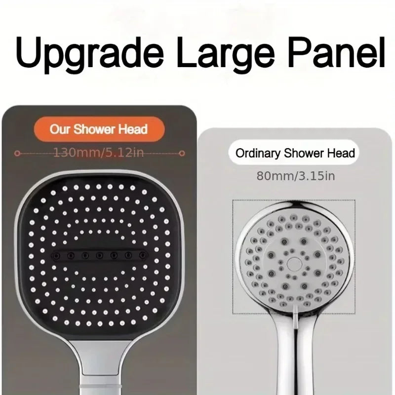 Large Panel Adjustable Shower Head – 3-Mode High Pressure Water Massage, Water-Saving