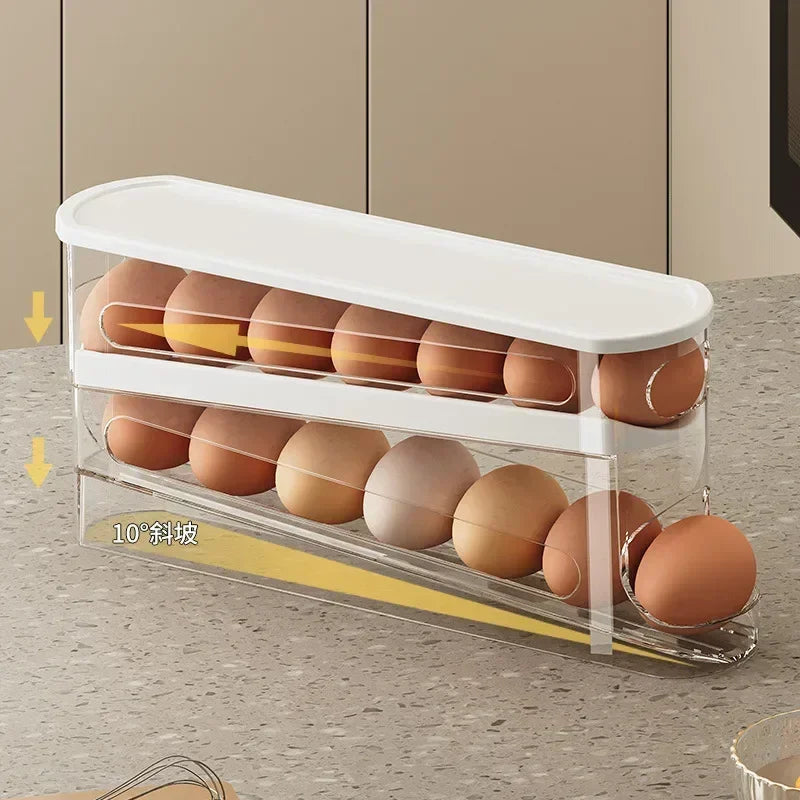 Bilayer Refrigerator Egg Holder – Automatic Rolling Egg Dispenser Rack