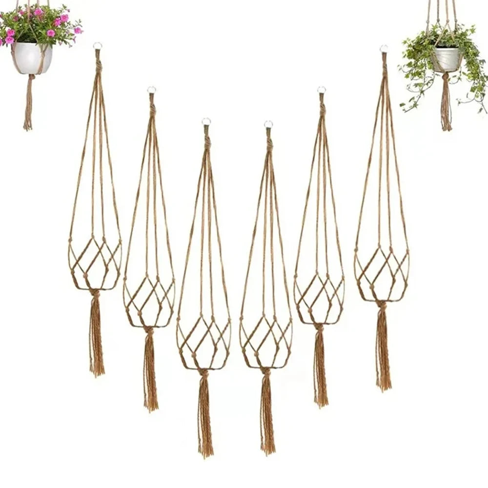 Hand-Woven Cotton Hemp Rope Hanging Planter – Indoor & Outdoor Decorative Flowerpot Holder