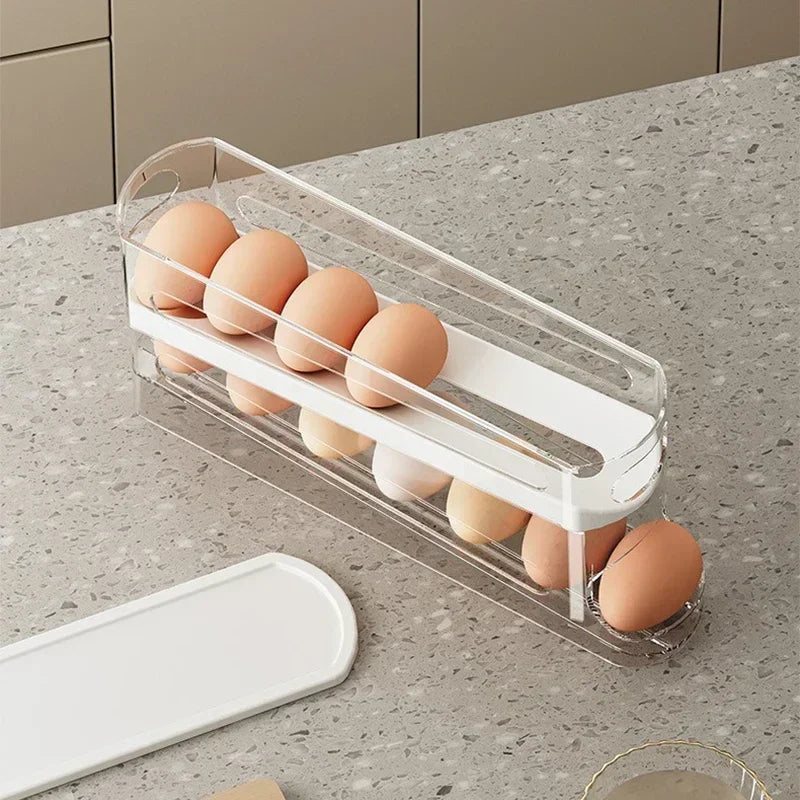 Bilayer Refrigerator Egg Holder – Automatic Rolling Egg Dispenser Rack