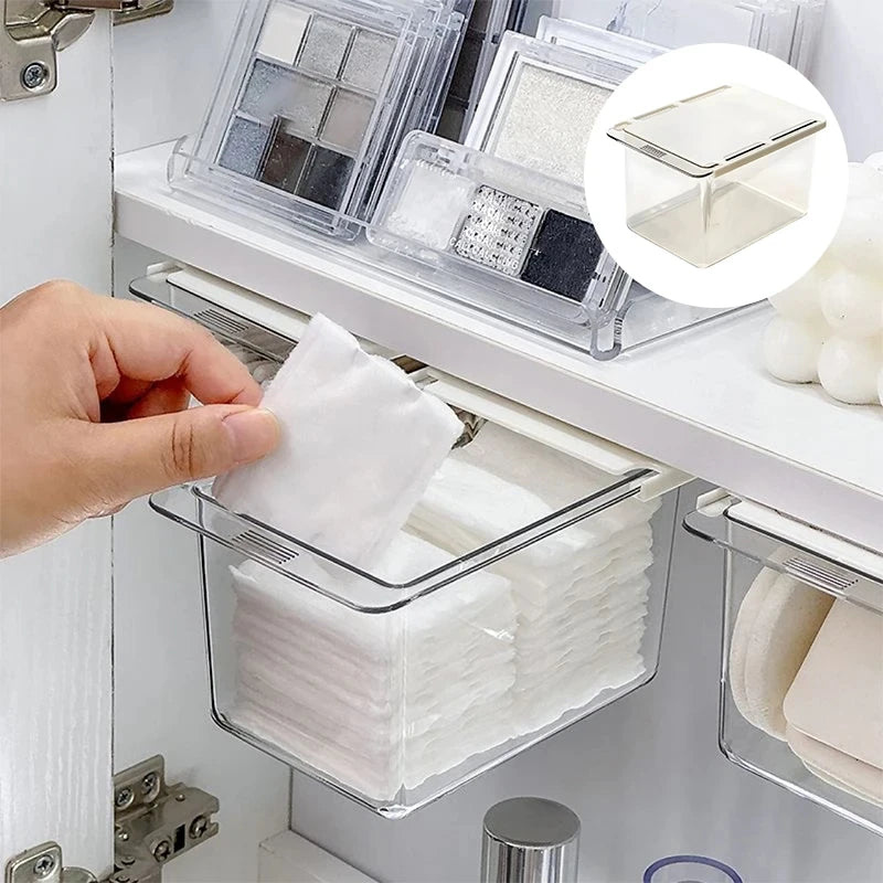 Transparent Bathroom Cotton Swab Storage Box – Pull-Out Drawer Style Organizer