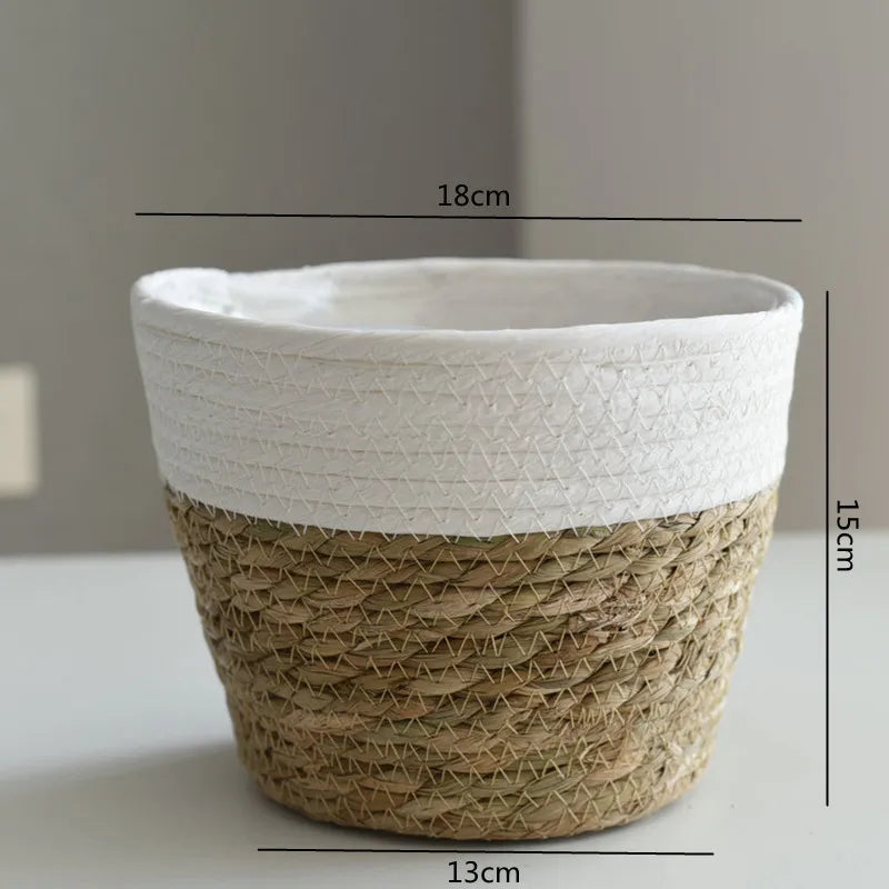 Straw Woven Plant Pot Basket – Indoor & Outdoor Decorative Planter Cover