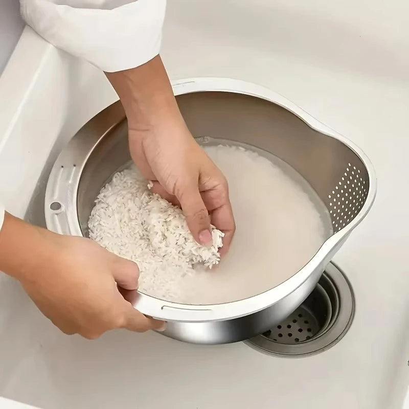 Stainless Steel Rice Washer Strainer – Multi-Purpose Rice and Vegetable Colander
