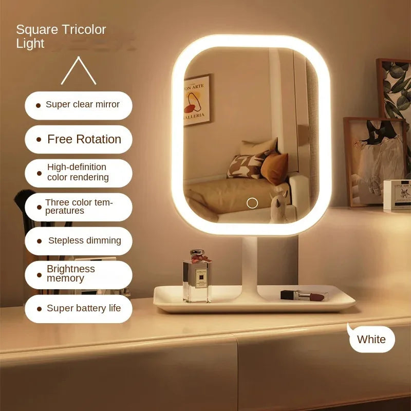 Niche Modern LED Vanity Mirror – 3-Color Touch Makeup Mirror for Bedroom
