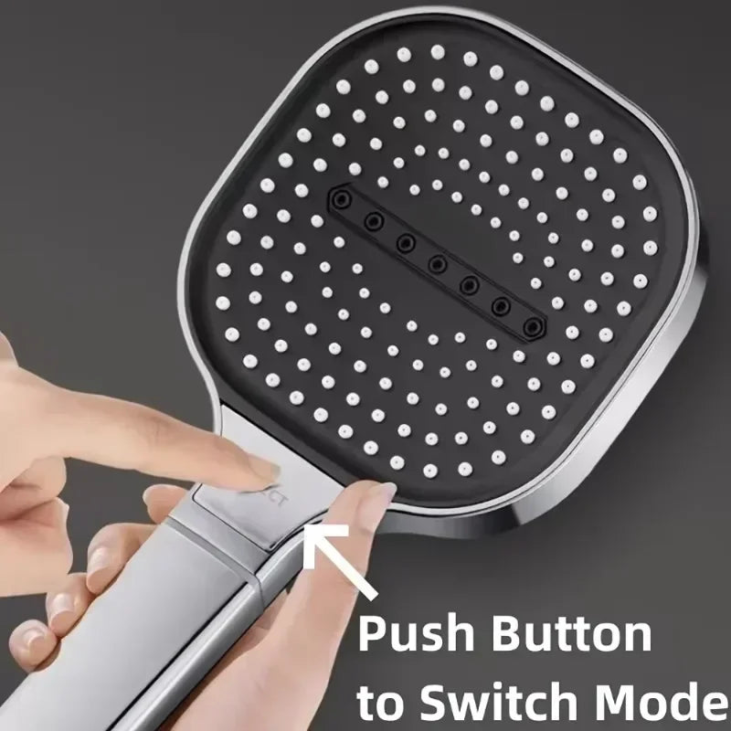 Large Panel Adjustable Shower Head – 3-Mode High Pressure Water Massage, Water-Saving