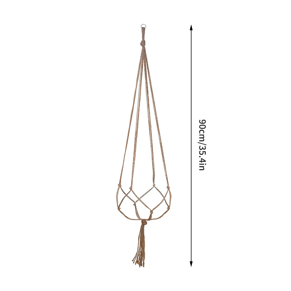 Hand-Woven Cotton Hemp Rope Hanging Planter – Indoor & Outdoor Decorative Flowerpot Holder