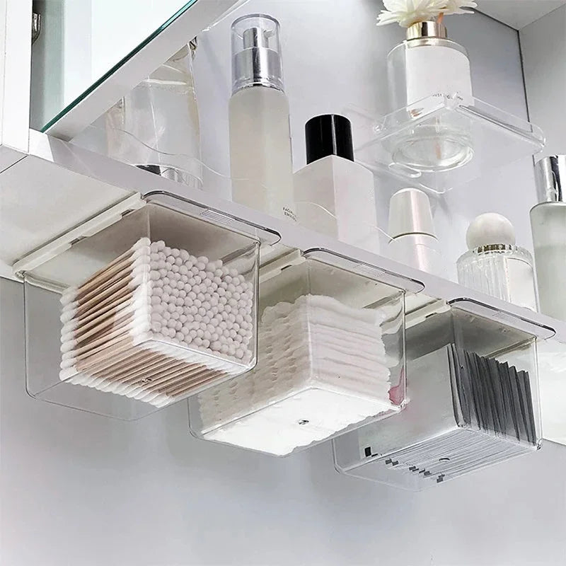Transparent Bathroom Cotton Swab Storage Box – Pull-Out Drawer Style Organizer