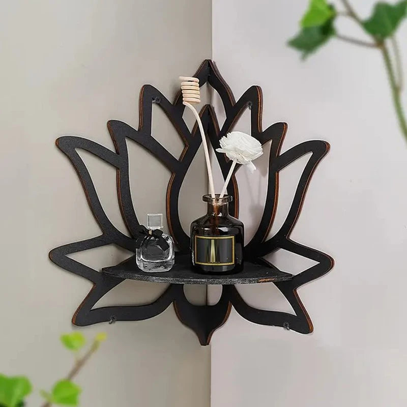 Wooden Lotus Hollow Decorative Shelf – Aromatherapy Organizer & Essential Oil Candle Holder