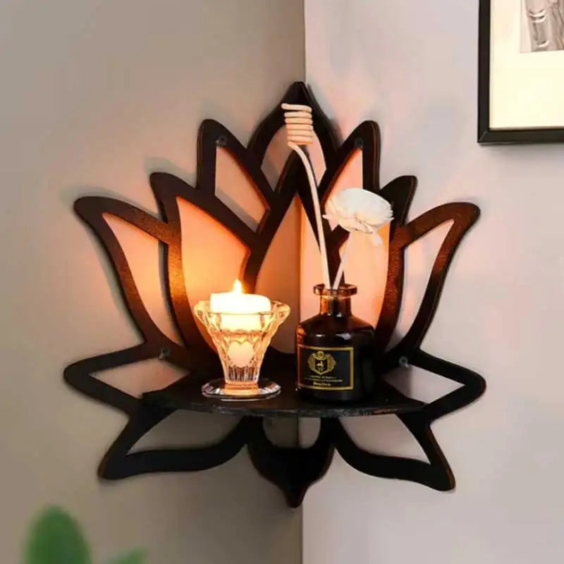 Wooden Lotus Hollow Decorative Shelf – Aromatherapy Organizer & Essential Oil Candle Holder