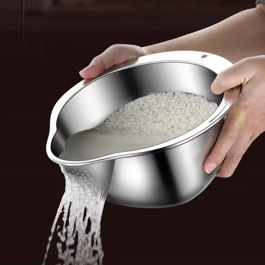 Stainless Steel Rice Washer Strainer – Multi-Purpose Rice and Vegetable Colander
