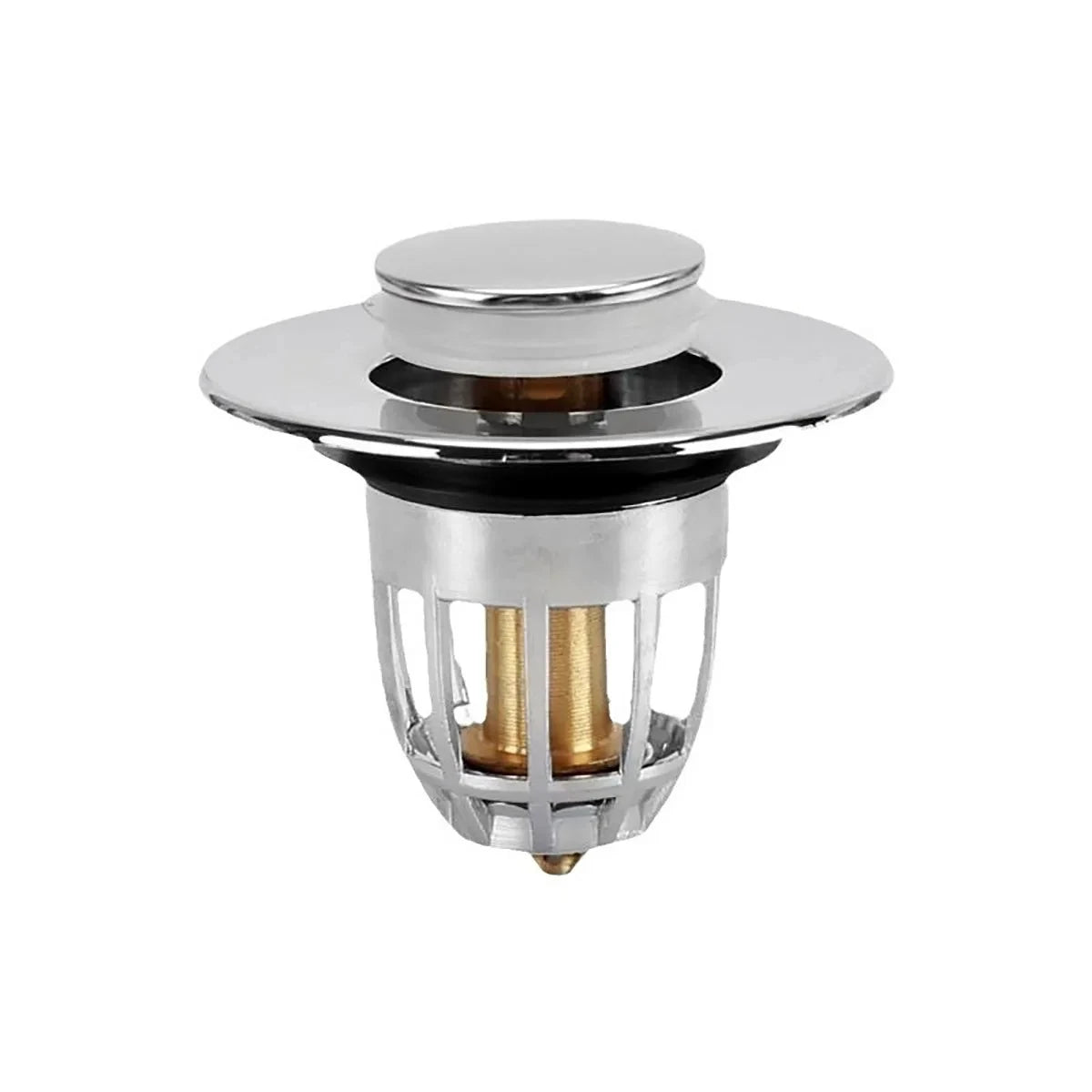 Universal Rebound Drain Plug Filter – Chrome Pop-Up Sink Strainer with Hair Catcher