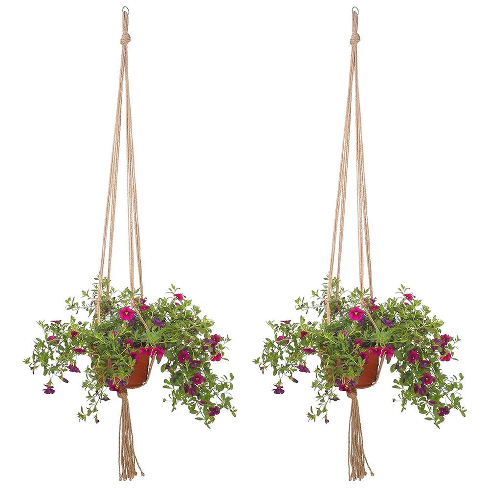 Hand-Woven Cotton Hemp Rope Hanging Planter – Indoor & Outdoor Decorative Flowerpot Holder