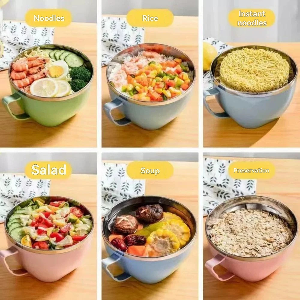 Stainless Steel Mixing Bowl with Handle – Anti-Scald Instant Noodle & Kitchen Bowl