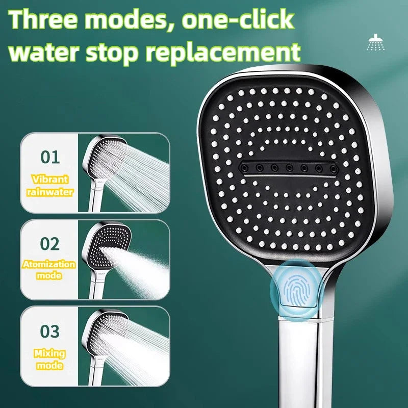 Large Panel Adjustable Shower Head – 3-Mode High Pressure Water Massage, Water-Saving
