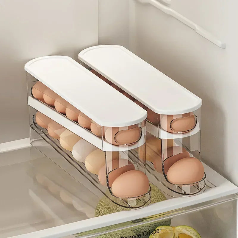 Bilayer Refrigerator Egg Holder – Automatic Rolling Egg Dispenser Rack