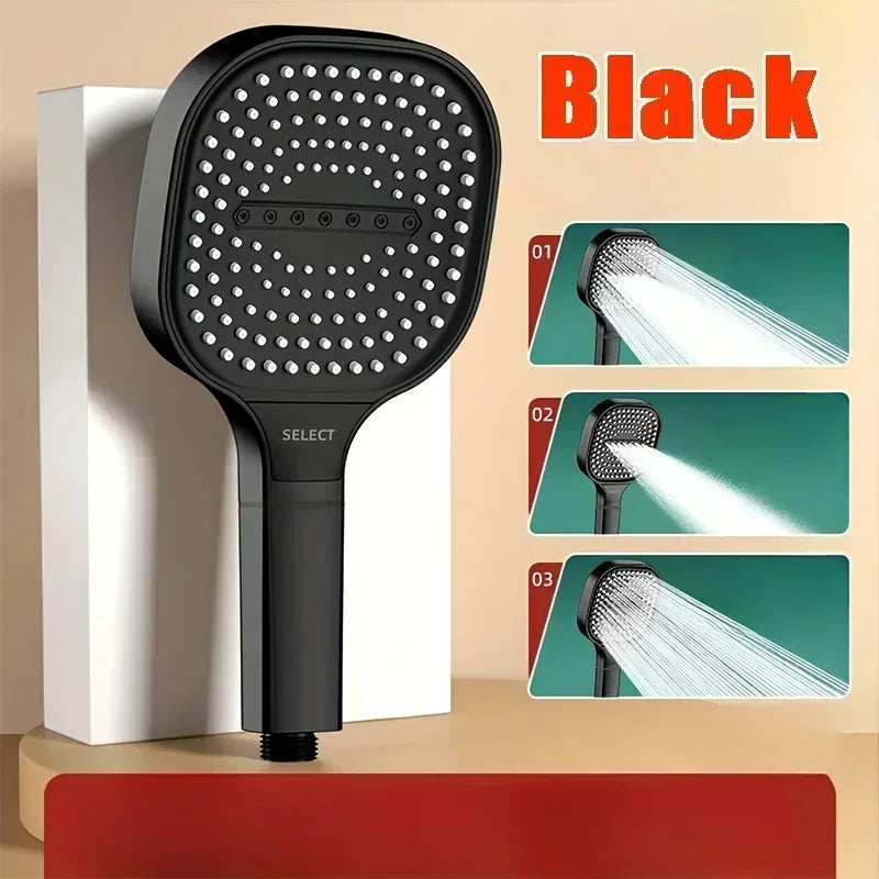 Large Panel Adjustable Shower Head – 3-Mode High Pressure Water Massage, Water-Saving