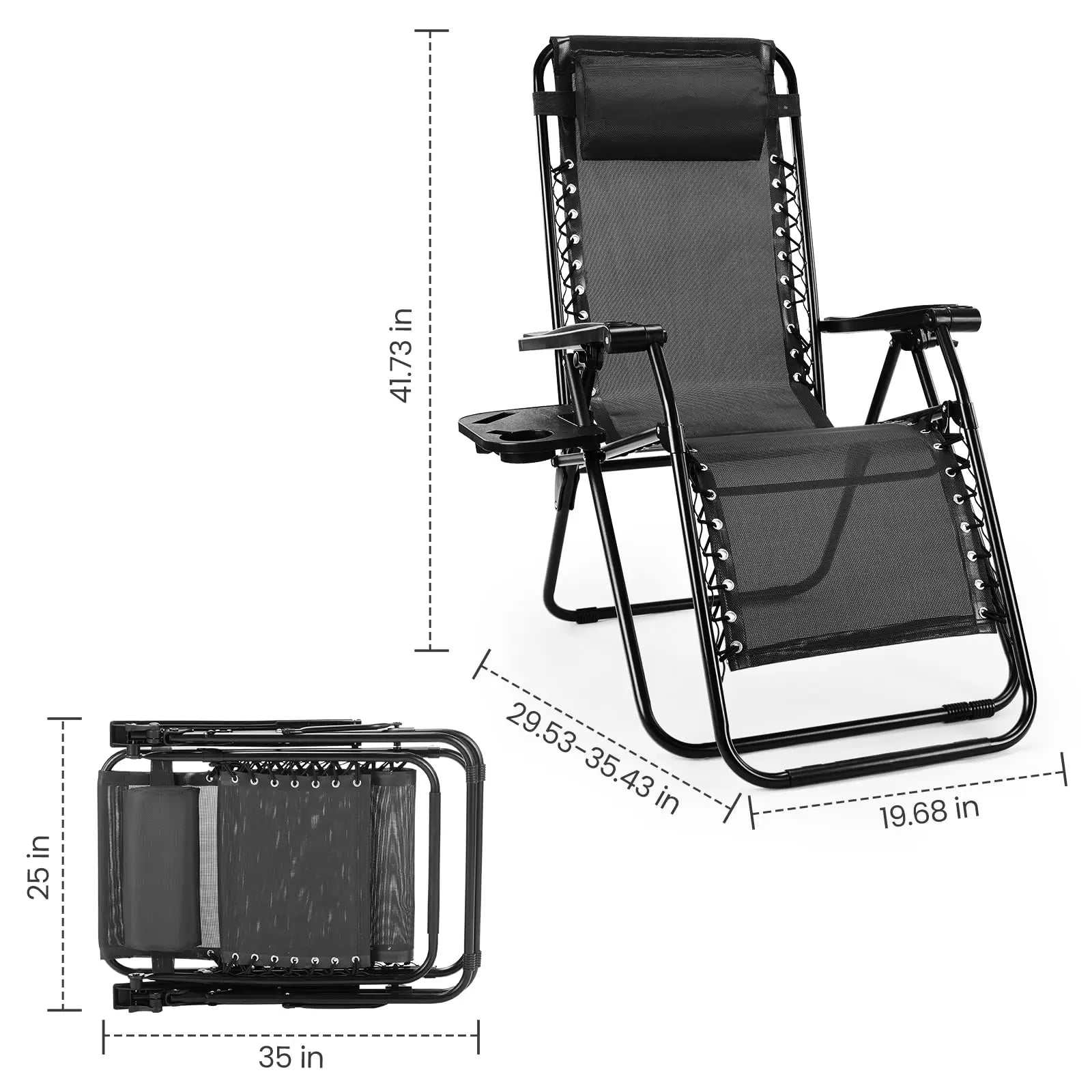 JHK Zero Gravity Recliner Chairs – Set of 2 Portable Outdoor Lounge Chairs