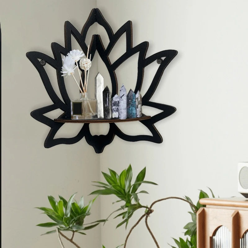 Wooden Lotus Hollow Decorative Shelf – Aromatherapy Organizer & Essential Oil Candle Holder