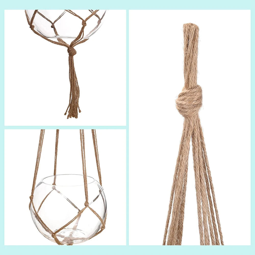 Hand-Woven Cotton Hemp Rope Hanging Planter – Indoor & Outdoor Decorative Flowerpot Holder