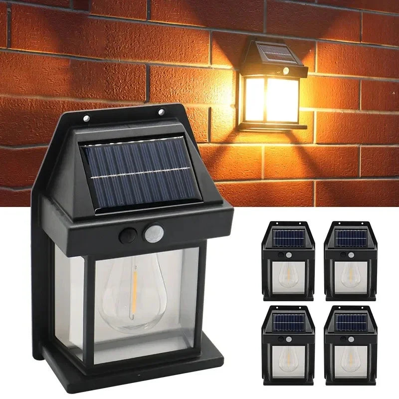 Solar Tungsten Motion Sensor Wall Lamp – Waterproof Outdoor Lantern with 3 Lighting Modes