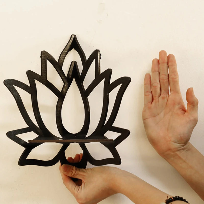 Wooden Lotus Hollow Decorative Shelf – Aromatherapy Organizer & Essential Oil Candle Holder