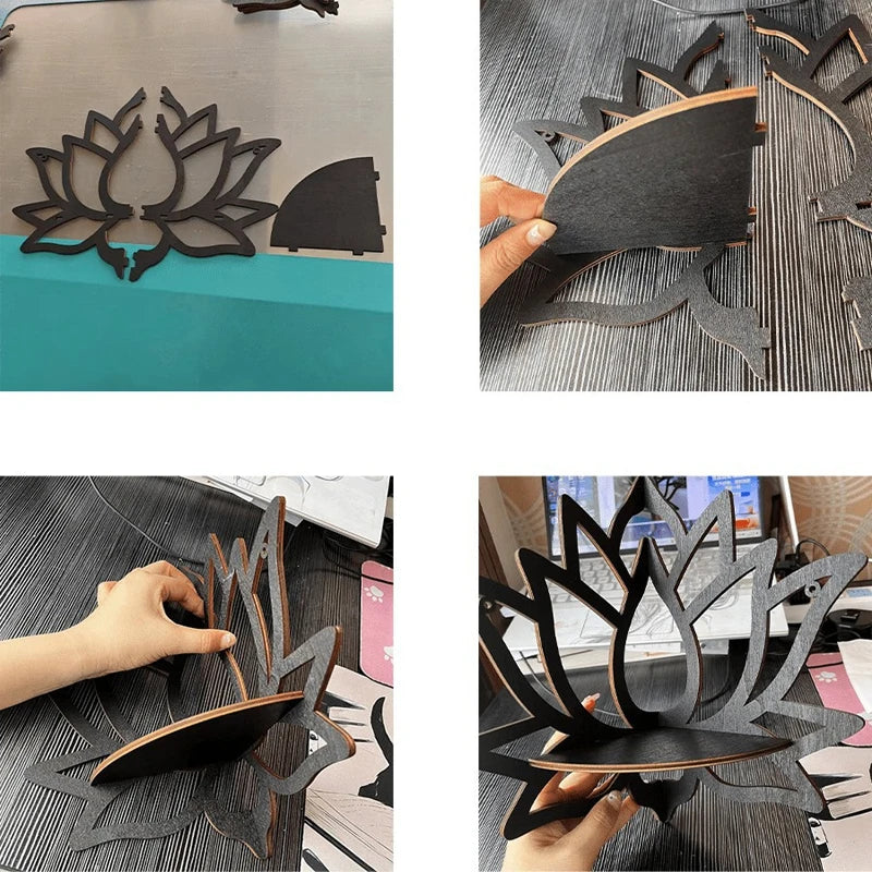 Wooden Lotus Hollow Decorative Shelf – Aromatherapy Organizer & Essential Oil Candle Holder
