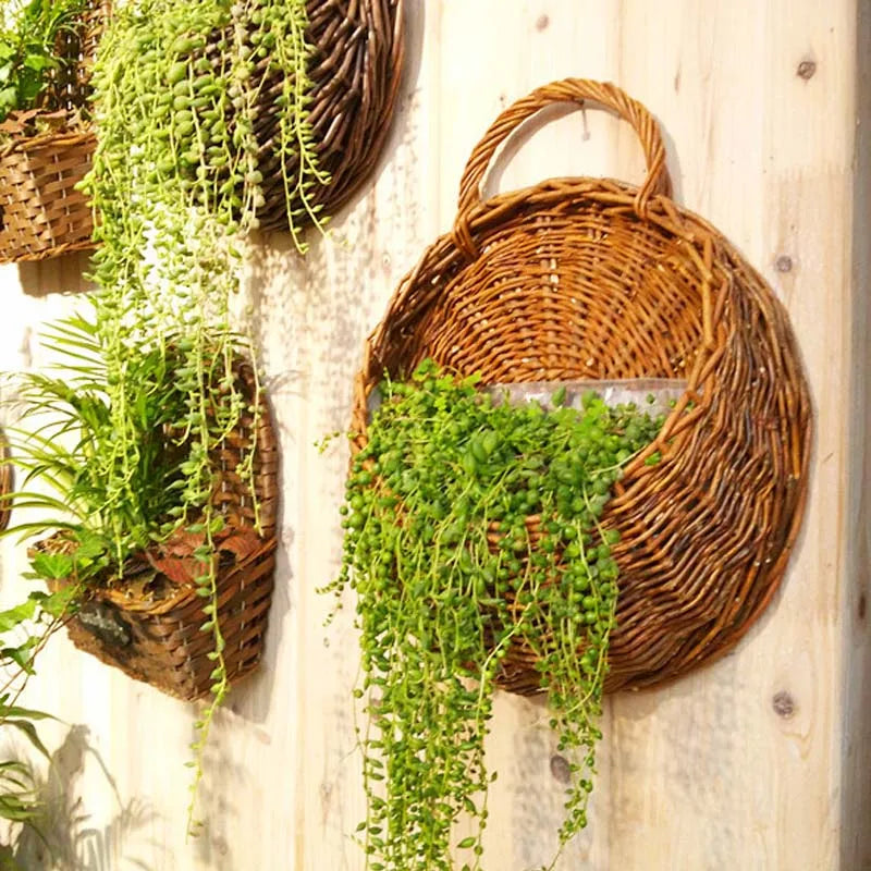 Handmade Wicker Rattan Wall Planter – Hanging Basket for Flowers and Plants