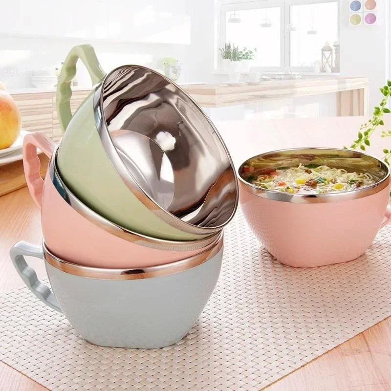 Stainless Steel Mixing Bowl with Handle – Anti-Scald Instant Noodle & Kitchen Bowl