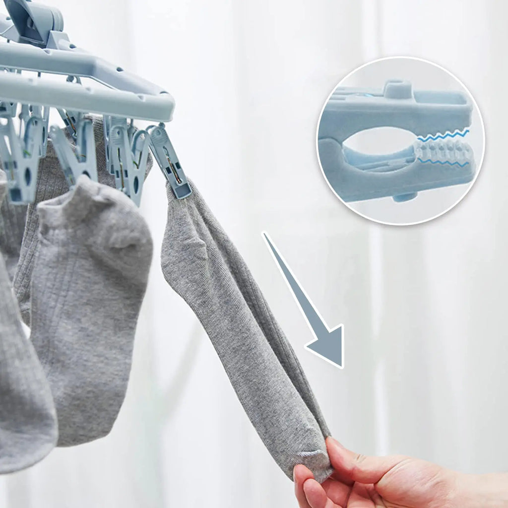 Foldable Drip Hanger with 32 Clips – Plastic Clothes Drying Rack for Underwear & Socks