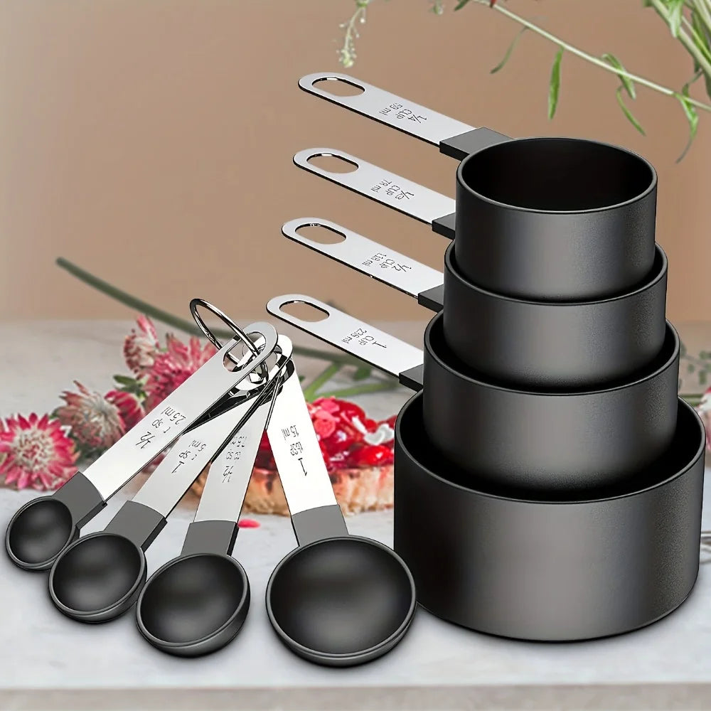 Stainless Steel Handle Measuring Cups & Spoons – Stackable Set with Dial