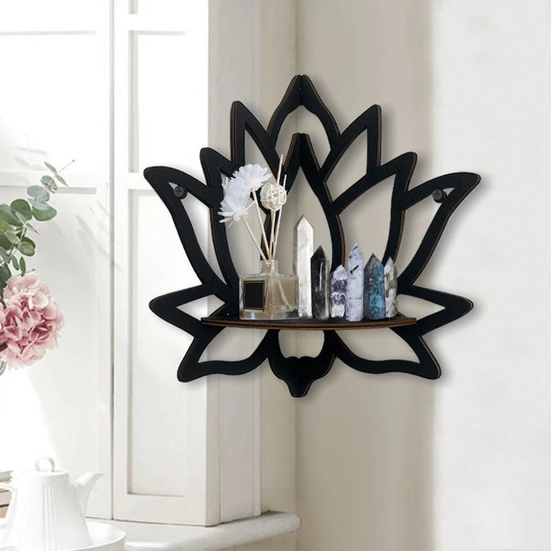 Wooden Lotus Hollow Decorative Shelf – Aromatherapy Organizer & Essential Oil Candle Holder