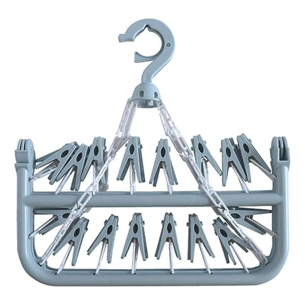 Foldable Drip Hanger with 32 Clips – Plastic Clothes Drying Rack for Underwear & Socks