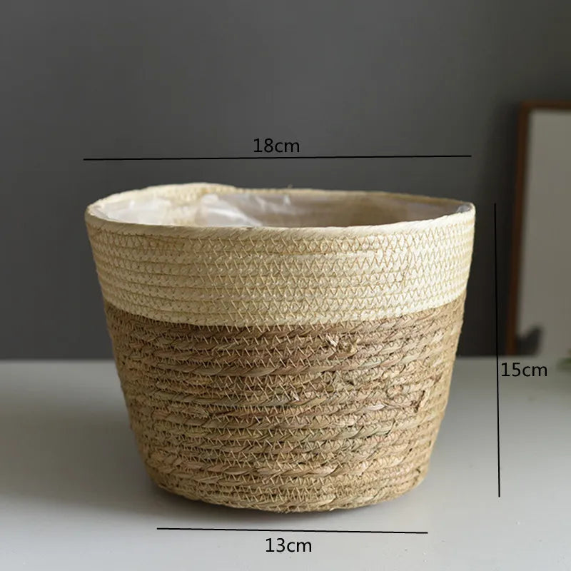 Straw Woven Plant Pot Basket – Indoor & Outdoor Decorative Planter Cover